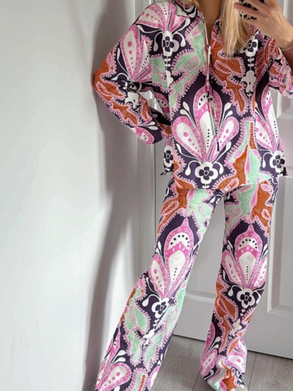 Zara Linen Multicolored Two-Piece Set size XS comes with scrunchie